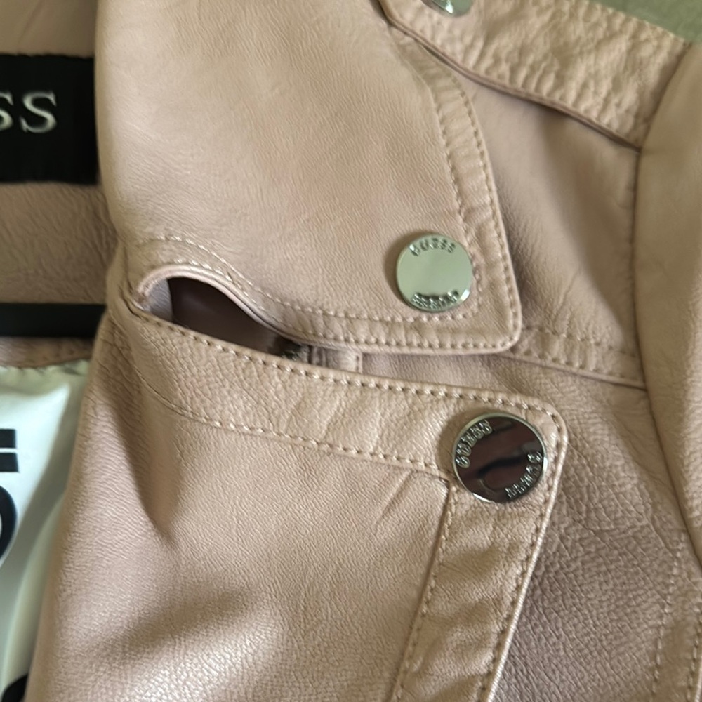 Guess Pink Leather Moto Jacket Asymmetrical Zipper - Picture 5 of 7